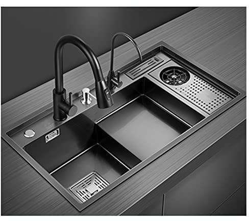 KISYHOLG Évier de Cuisine en Acier Inoxydable 304, évier de préparation Multifonctionnel, évier Nano RV, Ensembles de Cuisine pour la Maison, Montage par Le Haut ou sous Plan (Couleur : NOI