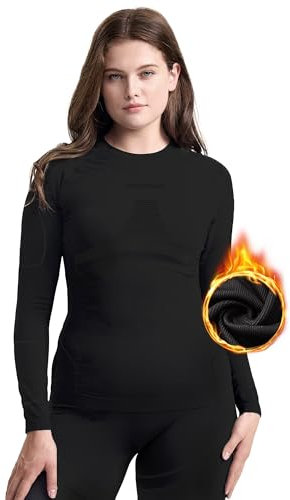 NOOYME Thermo Oberteil Damen Langarm Thermoshirt Unterhemd Thermounterwäsche Skiunterwäsche für Winter Frauen, color Black, size M