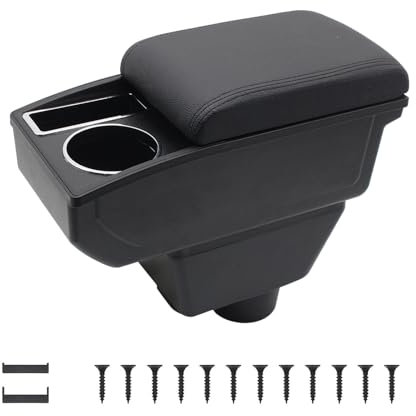 KAERGK Auto Armlehnen für Opel Corsa F 2020-2024 Mittelkonsolen für Kfz Doppelter Stauraum mit Getränkehalter Einfache Montage Bequemes und strapazierfähiges Leder Schwarz (Schwarze Linie)