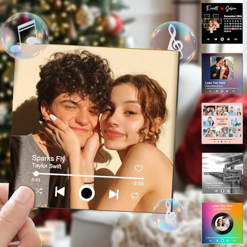 Custom Music Album Fridge Magnet with Photo, Song & Album Cover Personalised Refrigerator Magnets Music Player Plaque Customised Music Fridge Stickers Gifts Christmas Valentine's Day Couples Lovers