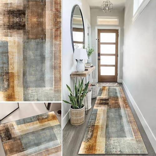 Lanmuvo Teppich Läufer 60x120cm rutschfest Küchen Teppich, Waschbar Teppichläufer Flurteppich Flur Küchenläufer für Korridor, Modern Vintage Teppichläufer für Wohnzimmer, Küche, Anpassbar