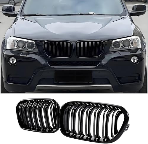 Hengjiayao F25 Nieren Schwarz Kühlergrill für BMW X3 F25 Grill 2010-2013 ABS glänzend Doppelsteg(For X3 F25 2010-2013)
