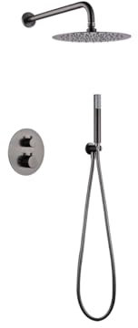 MICE - Conjunto de ducha, Kit termostatico Ducha Empotrado pared - 2 vías - griferia baño termostatico (Negro Metalizado)