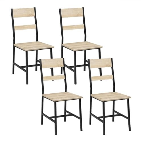 Klihome Esszimmerstühle 4er Set, Küchenstühle, Wohnzimmerstühle, mit Metallrahmen, ergonomischer Stuhl,für Küche Wohnzimmer Balkon, Industriestil, Helle Eiche, K0030EZS-4