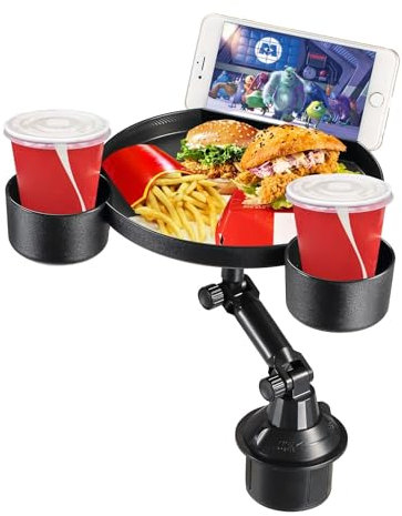 Vassoio Auto Cibo - Portabicchieri Auto - Porta Bicchieri Auto - Tavolino Auto - Supporto Telefono - Tavolo Automobile Regolabile Girevole 360° - Gadget Auto - Nero