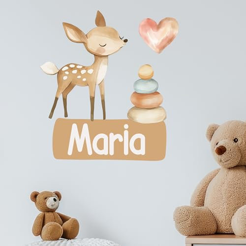 GRAZDesign Kinderzimmer Wandtattoo personalisiert - Niedliches Rehkitz Design für Tür, Wand, Schrank - Name individuell - DIN A4