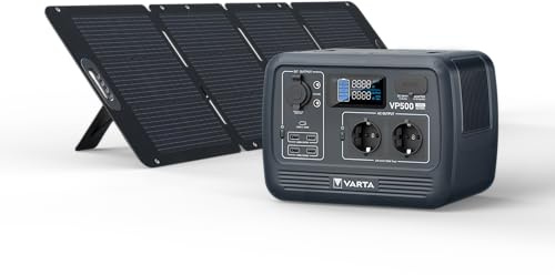 VARTA Mobile Powerstation VP500 mit VS200 200W Solar Panel Bundle, 537Wh LiFePO4 Solargenerator Set, 700W (1400W Spitze) mit tragbarem Solarmodul, Notstrom für Outdoor, Camping & Stromausfall