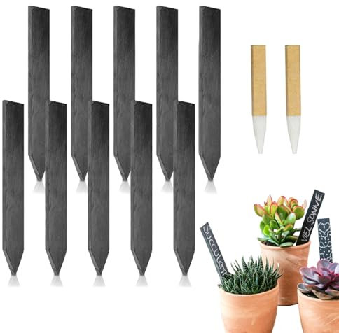 ARTGUTS 10 Stück Pflanzenschilder, Schiefer Pflanzschilder mit Kreidestift, Kräuterschilder Schiefer, Schwarz Pflanzschilder, für Kräuter, Samen, Blumen, Gemüse(15 x 2 cm)