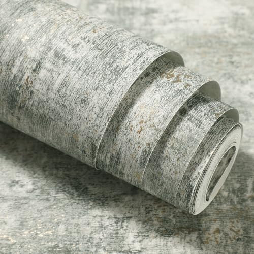 Pamatio Concrete Glitter Effect Wallpaper Non-Woven Modern Retro Moss Green Vintage Industrial Textured Metallic Wallpaper - for Bedroom Adults Living Room Corridor Wall Paper, 53cm X 9.5m