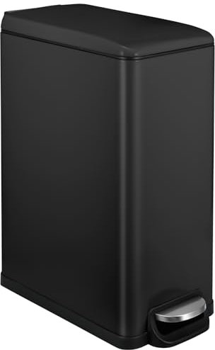 Clevich 50L Stainless Steel Slim Trash Can with Lid, Airtight Large Kitchen & Bathroom Garbage Bin, Foot Pedal Step Bin with Removable Inner Bucket, Space-Saving Design for Narrow Spaces (Black)