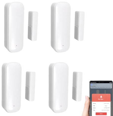 Mengshen 4 Pack Sensor de puerta y Ventana WiFi Inteligente No se Requiere Concentrador Sensor Contacto Inalámbrico Seguridad Hogar Compatible con Dispositivos Tuya Smart Home Alexa y Google Assistant