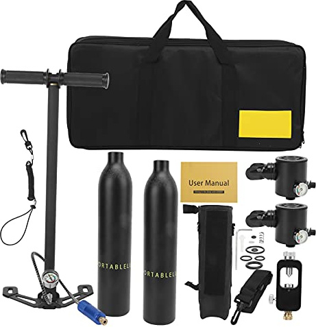 DIDEEP Bouteille d'oxygène de plongée 0,5 L, équipement de plongée professionnel avec 2 bouteilles et 2 soupapes de respiration pour l'exploration sous-marine, fabriqué en alliage (Cylindre d'oxygène