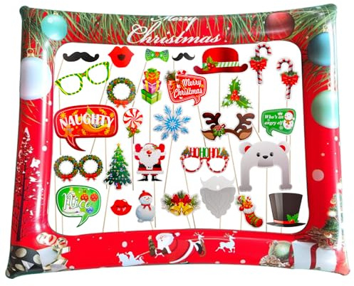 KiKiHong 29 Stück Weihnachten Foto Requisiten mit Aufblasbarem Bilderrahmen,Weihnachtsdeko Party Weihnachtsdeko Photo Booth für Weihnachtsfeiern,Selfie-Booth & Partyzubehör