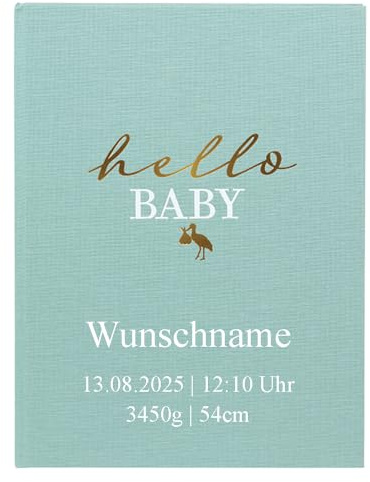 Babyalbum Mein Erstes Jahr personalisierbar mit Name Babytagebuch 44 Seiten Hardcover Leineneinband (Mint)