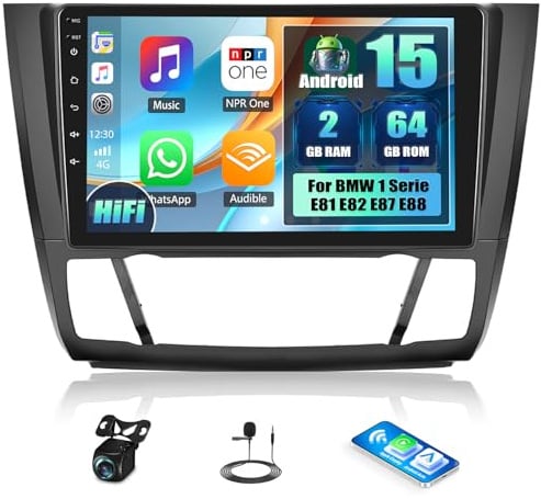 Zomolither 2+64G Android 15 Apple Carplay & Android Auto HiFi Radio para BMW Serie 1 E81 E82 E87 E88 (2008-2012), 9 Pulgadas de Radio de Coche de Pantalla táctil con Mirror Link FM/RDS WiFi SWC y USB