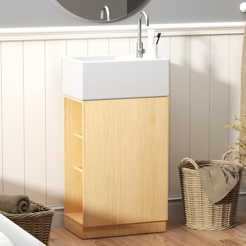 TWSOUL Mueble de lavabo con mueble, mueble para lavabo, 40 cm de ancho, armarios de baño, juego de muebles de baño con lavabo, para pequeños baños de invitados, 40 x 20 x 100 cm (color madera)