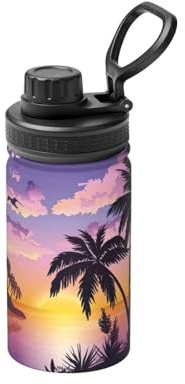 Summer Palm Tree Print 12 Oz Insulated Double Walled Stainless Steel Metal Water Bottle for Cold Hot Drink