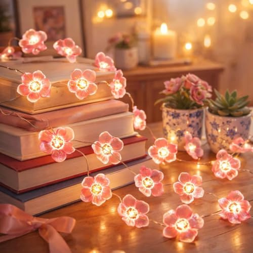 LED Lichterkette Kirschblüten Innen,3 Meters 30 LED Lichterkette Blumen Batterie,Lichterketten Rosa mit Timing-Funktion für Mädchen-Schlafzimmer,Hochzeit,Frühlings Deko
