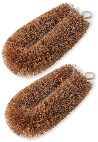 Natural Coir Fiber Tawashi Scrub Brush - Heavy Duty Japanese Scrubber for Large Pots, Grills and Gardening - 10cm x 16cm - Pack of 2 (Large)