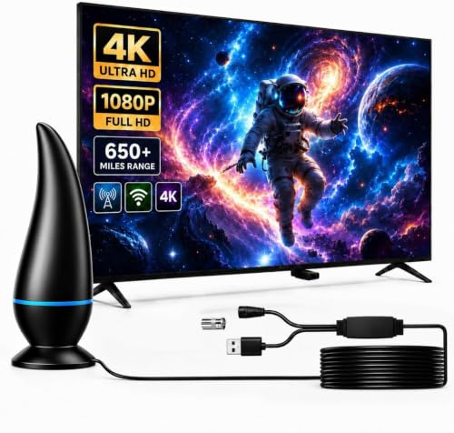 Indoor TV Aerial, 650+ Miles Digital TV Aerial with Signal Booster for Freeview, 16FT Cable, 4K 1080P TV Antenna Indoor with Magnetic Base, VHF UHF DAB TV Aerial Indoor(Large)