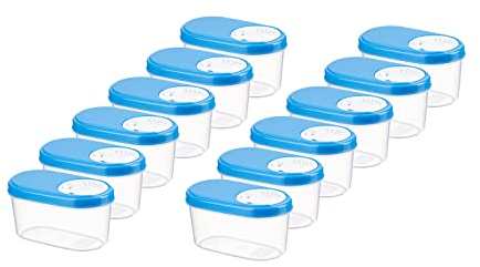 Kigima Schüttdosen 0,14 12er Set Blau – Vorratsdosen mit Deckel luftdicht – Schüttdose für Gewürze & Lebensmittel – Frischhaltedosen mit Deckel – Aufbewahrungsbox mit Schüttfunktion – Made in Austria