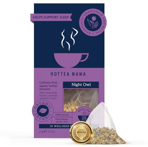 HOTTEA MAMA | Night Owl | Organic | Sleep Support Tea | Caffeine-Free | Postpartum & Breastfeeding Support | 14 Whole Leaf Biodegradable Bags (28 Cups Of Tea)