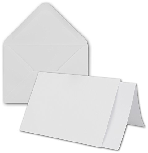50x weißes DIN A6 Faltkartenset mit Leinenprägung - 10,4 x 14,8 cm - mit Briefumschlägen & Einlegeblätter - Einladungskarten Bastelset inklusive hochwertiger Box - von GUSTAV NEUSER
