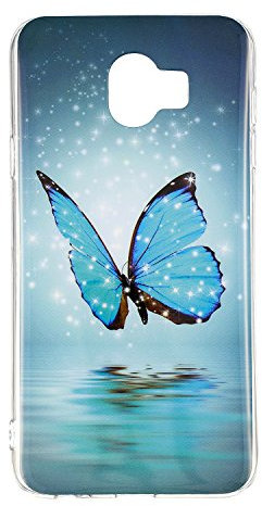 DasKAn Lumineux Silicone Coque Samsung Galaxy J6 2018,Fluorescent Lumineuse dans Le Noir Motifs Colorés Ultra Mince Souple Antichoc Caoutchouc TPU Housse Étui pour Téléphone Arrière,Papillon Bleu