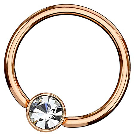 Piersando BCR Piercing Klemmring Ring Flach mit Kristall Klemm Kugel Septum Nasen Lippen Helix Ohr Tragus Rosegold 1,2mm x 10mm x 4mm