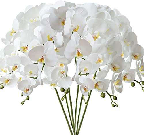 FagusHome 6 Stück Künstliche Phalaenopsis Blumen 80cm Weiß Künstliche Orchideenblumen Stammpflanzen für Wohnkultur (6 Stück)