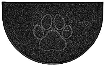 Nicoman Paw Embossed Shape Outdoor Only Dirt-Trapper Door Mat Washable Barrier Heavy Duty Doormat - (Drainage Open-Back, Half Moon, Black, 70 x 44cm)