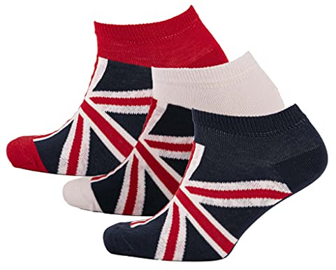 StickyRico1 Eurostick Trainer Socks for Men Union Jack Ankle 3 Pack | Stretchy ankle-cut design fits UK sizes 6–11, making these a versatile, comfortable everyday gift choice.