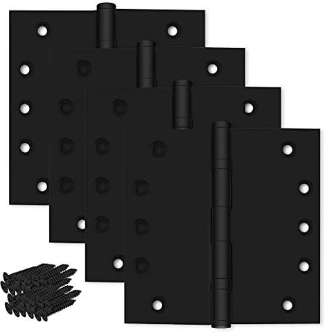 Finsbury Hardware Black Heavy Duty Door Hinge Matte Black Ball Bearing 5x5 Inch Heavy Duty - Set of 4 Solid Brass Matte Black Door Hinges (Flat Black)