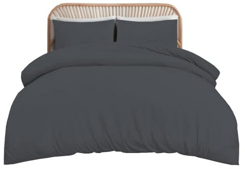 funky gadgets Double Duvet Cover Set Charcoal – Soft Brushed Microfiber Plain Dyed Duvet Cover Sets with Pillowcases - Bedding Quilt Cover Set.