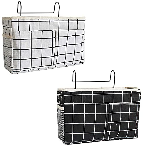 2 Stücke Multifunktionale Bett Tasche, Betttasche zum Einhängen, Bett Organizer, Bett Organizer Einhängen, Hochbett Aufbewahrungstasche, Nachttisch Tasche, mit Darhthaken, für Buch Fernbedienung Handy