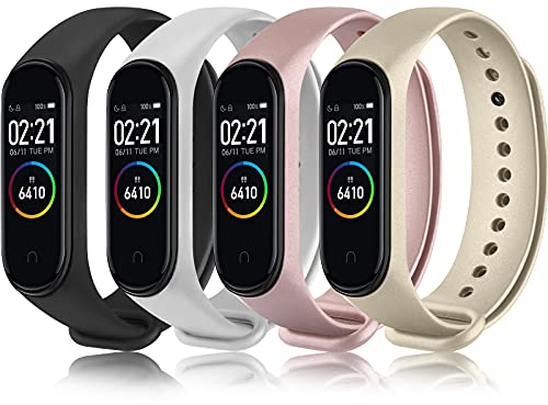 Funeng 4-Stück Kompatibel für Xiaomi Mi Band 4 Armband/Mi Band 3 Armband, Weiches Silikon Ersatzarmband Kompatibel mit Xiaomi Mi Band 3/4… (4 Stück-D)