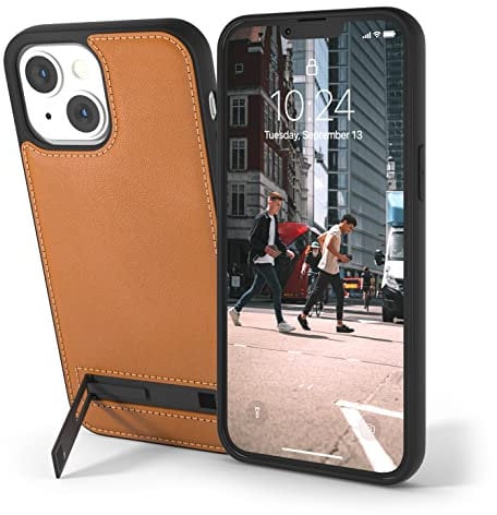Snakehive Metro Leather Case for Apple iPhone 13 || Real Leather Phone Case with Stand || Genuine Leather & MagSafe Compatible Leather Cover with Kickstand (Brown)