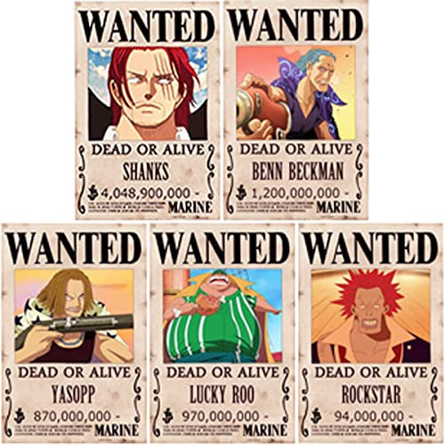 通用 One Piece Wanted Posters, 42 cm × 29 cm, Anime Wandaufkleber (Rothaarige Piraten)