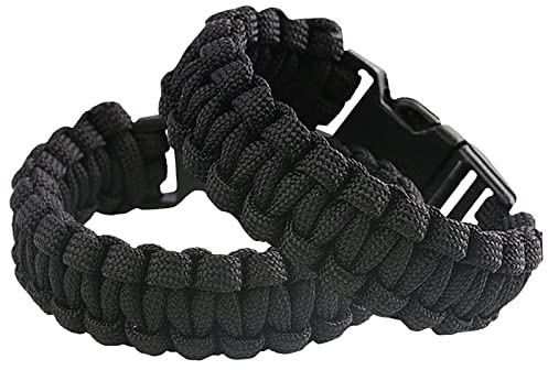 Sportmusies Paracord Wristband for Outdoor Sport Tactical Survival Parachute Bracelet, Essential for Hiking Travelling Camping Gear Pack of 2, black