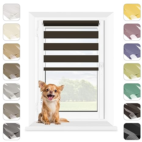 MARDOM Rollos für Fenster Ohne Bohren, Duo Rollo Tag und Nacht, Rollo Ohne Bohren, Doppelrollo Klemmfix Ohne Bohren, Doppelrollo 90 cm Breit, Jalousien (Braun, 90x140 cm (Stoffbreite: 86)