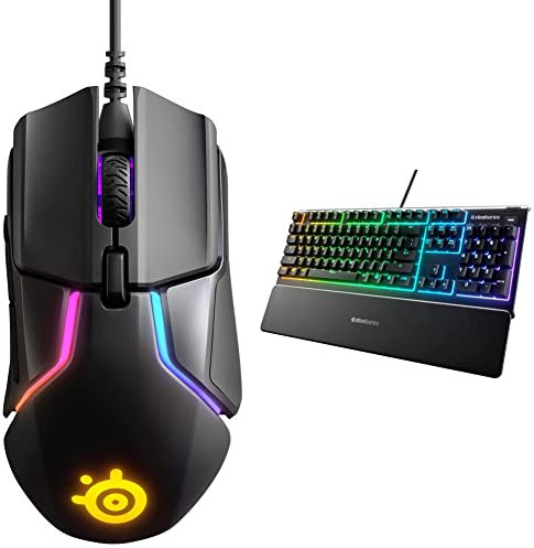 SteelSeries Rival 600, Mouse da Gioco, Doppio Sensore Ottico TrueMove3+ & Apex 3 Tastiera da Gaming RGB, Illuminazione RGB a 10 Zone, Poggiapolsi Magnetico di Alta Qualità, PC Layout Italiano