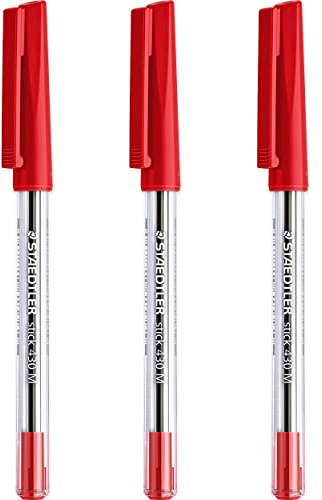 STAEDTLER Medium 0.5mm 430 Stick Ballpoint Pens Writing Pen Smooth - Red Ink - Pack Of 3