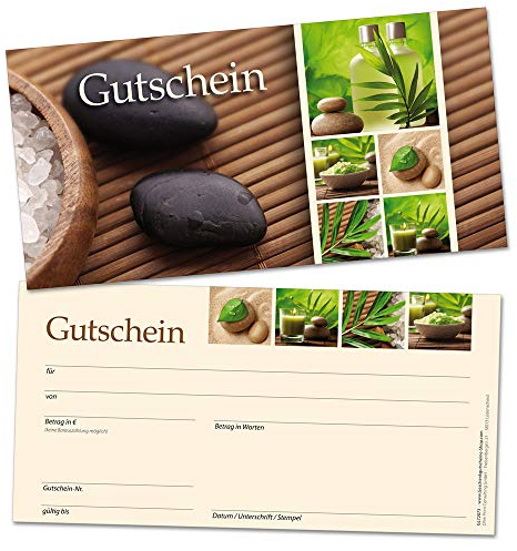 briefbogen.de Geschenkgutscheine für Kunden, Wellness Massage Physio, 25 edle Karten, blanko, selbst beschriften mit Betrag, Name, Firmen-Stempel