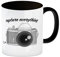 speecheese Capture everything Kaffeebecher Schwarz mit Kamera Motiv für Fotografen