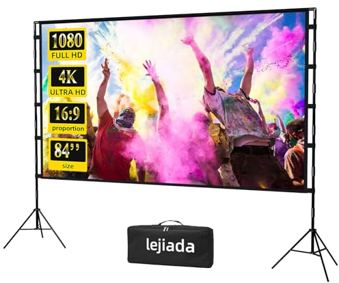 Projector Screen with Stand 84inch Portable Projection Screen lejiada 16:9 4K HD Projections Movies Screen with Carry Bag for Indoor Outdoor Home Theater Backyard Cinema Travel