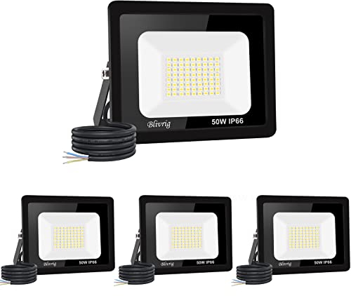 4PCS-led strahler außen 50W Superhell Außenstrahler,IP66 Wasserdicht LED Fluter 5000LM Flutlicht led aussenstrahler 6000K Kaltweiß LED Außenstrahler für Garten, Innenhöfe, Garage, Hotel, Sportplatz