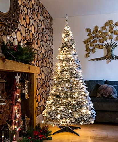 SHATCHI 4Ft-6Ft Prelit Pre Pop up Christmas Tree Xmas Home Indoor LED Warm Lights Decorations, Stainless Steel, Snow White, 4Ft