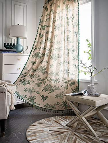 iyoimono Boho Gardinen Beige Grün Vintage Vorhänge Landhausstil Häkeln Stricken Gardinen,Boho Baumwolle Leinen Quaste Transparent Vorhang für Küche Wohnzimmer Schlafzimmer,2 Stück,B150×H220cm