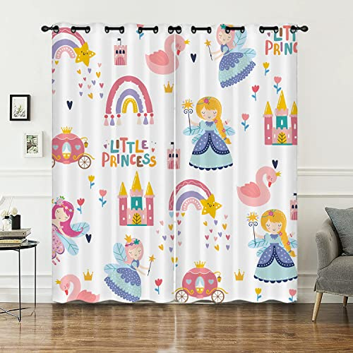 HOSIMA Mädchen Vorhänge Blickdicht Gardinen Mit Ösen,2-Set 117x183cm Kleine Prinzessin Mädchentraum Schloss Schwan Schön Leichte & weiche Verdunklungsvorhänge für Wohnzimmer(Mädchen 117x183cm)