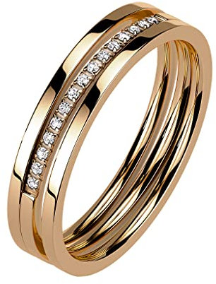 Mianova Damen Ring Edelstahl Dreireihig mit Kristallen Strass Glitzer Steinen Damenring Memoire Eternity Memory Mehrreihig Trauring Verlobungsring Fingerring Rosegold Größe 54 (17.2)